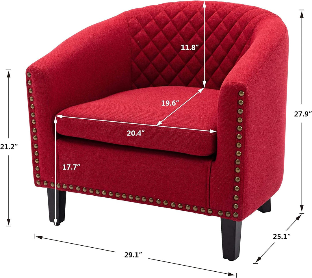 Armchair Barrel Club Chair,Modern Line Fabric Accent Chair (Red)