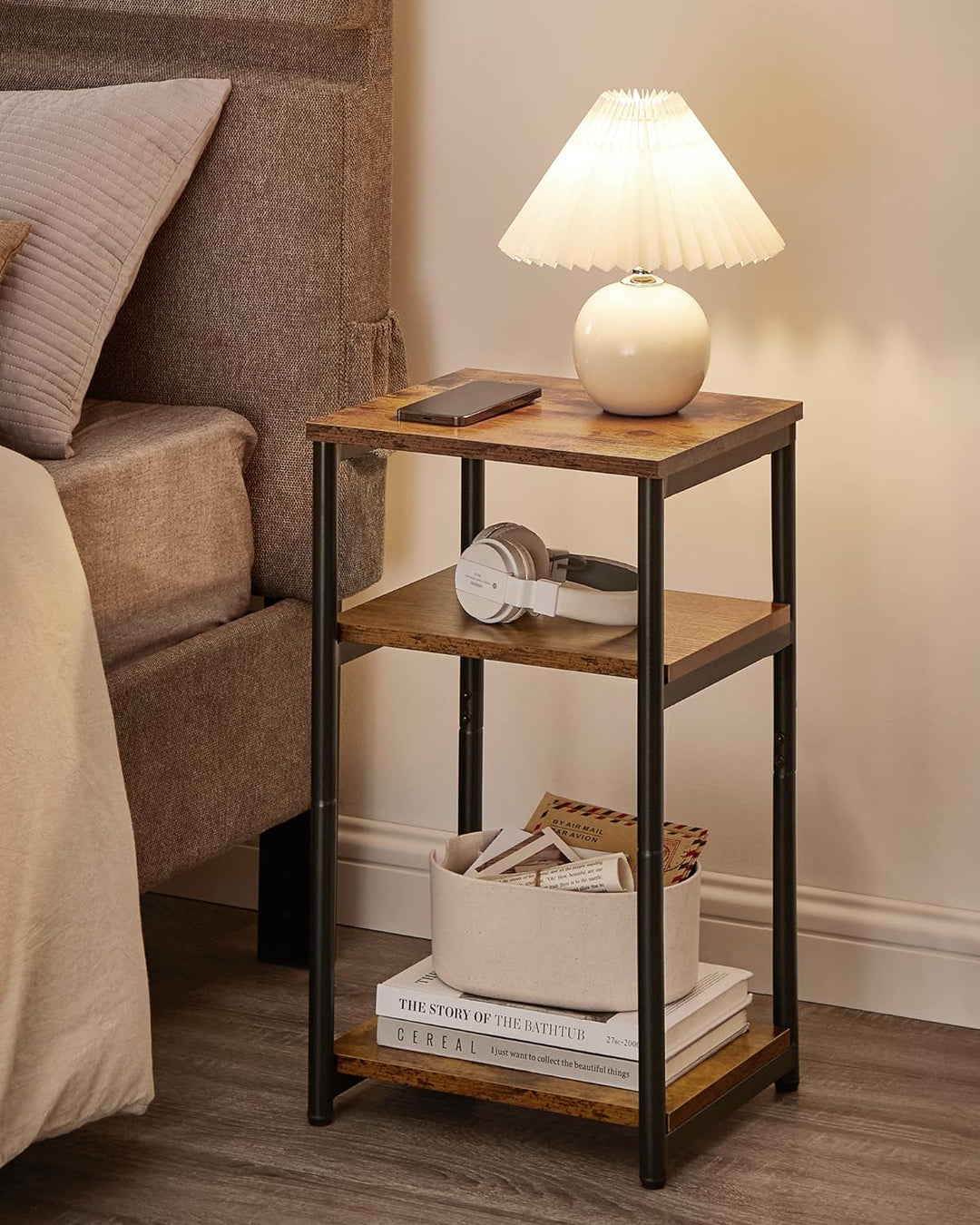 Side Table, Nightstand, Rustic Brown & Black