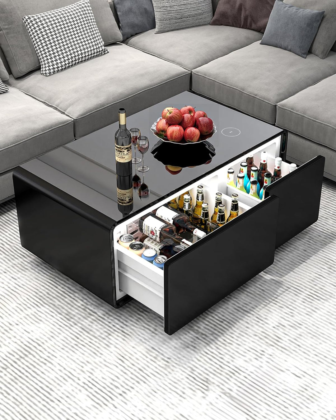 Smart Coffee Table with Built-in Fridge, Wireless Charging, Black