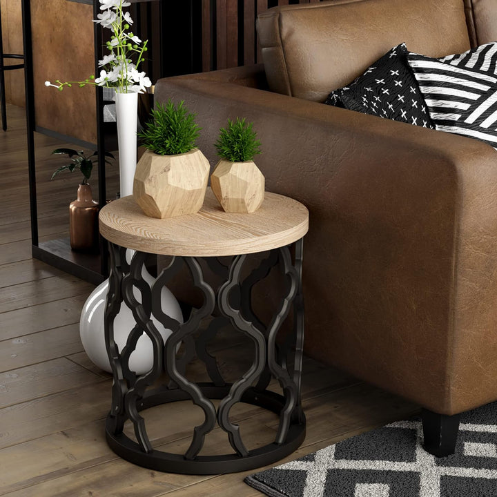 Farmhouse End Table, Distressed Wood Top Side Table, Black