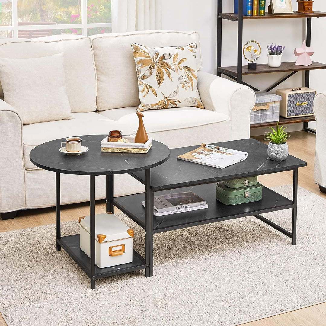 Sleek Modern Coffee Table Set, Detachable Center Table, Black Marble