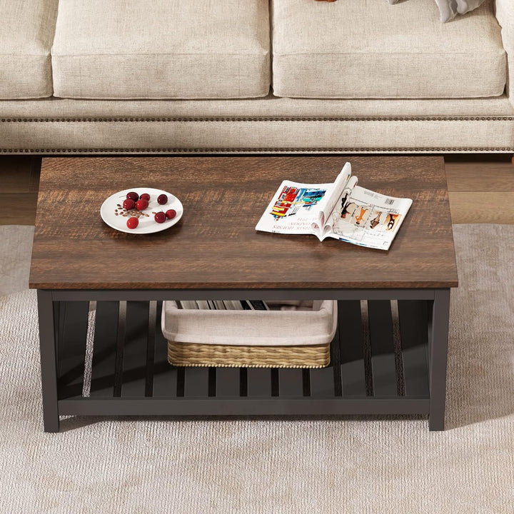 ChooChoo Rustic Vintage Farmhouse Coffee Table, Brown