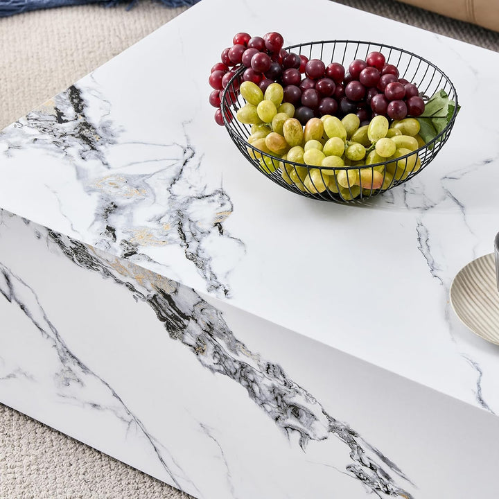 Elegant Marble-Look Coffee Table, 39.37" Marble White