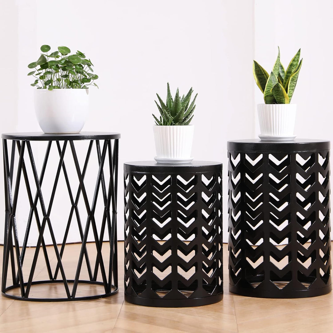 Multifunctional Nesting Round Metal Coffee End Tables, Set of 3 - Pure Black