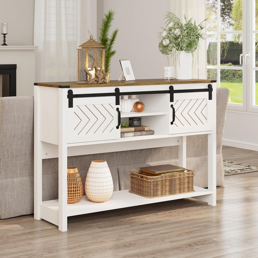 Farmhouse Entryway Table w/ Storage, Sliding Barn Door