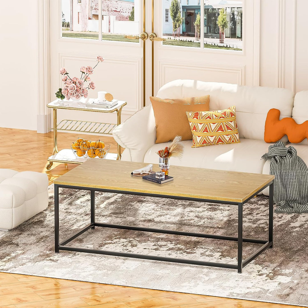 Modern Industrial Style Rectangular Coffee Table, Light Brown