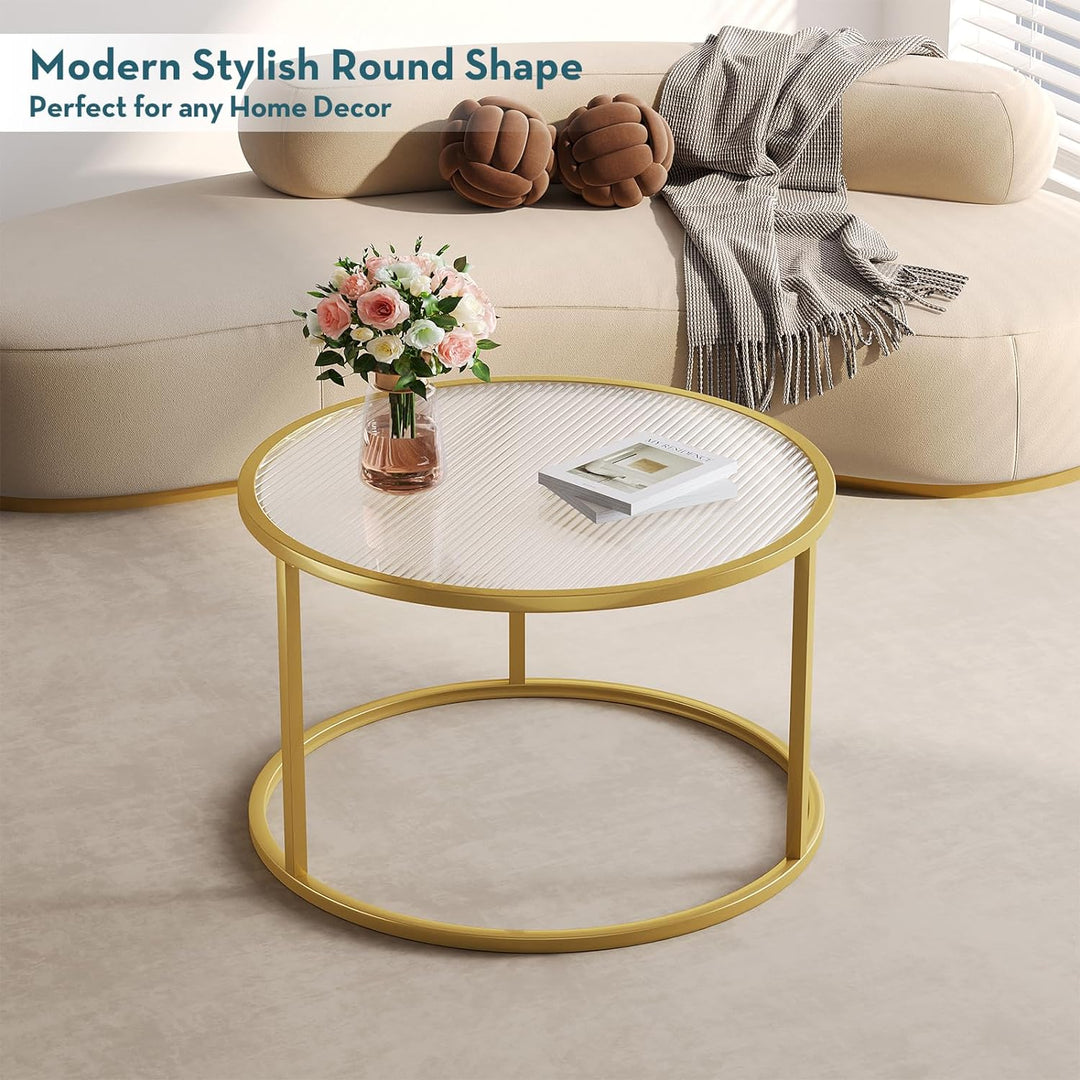 Stylish Modern Round Glass Coffee Table, Coffee Table-texture Gold