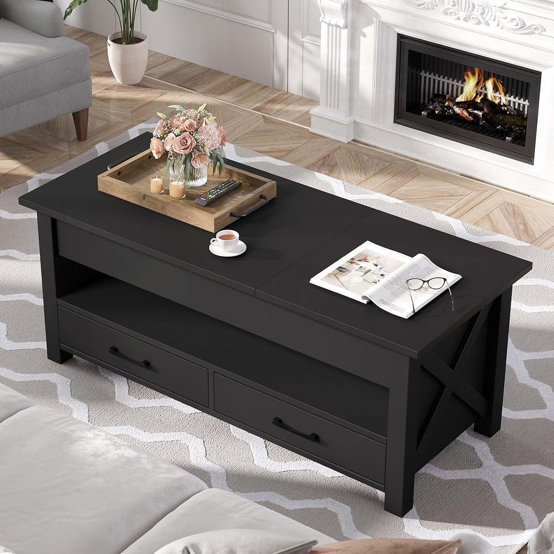 Lift Top Coffee Table with Storage, Farmhouse Style, Black