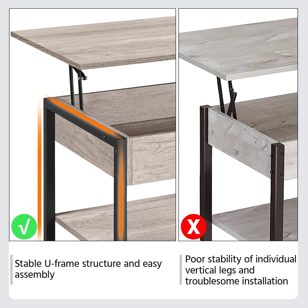 Lift Top Coffee Table with Hidden Storage, Wooden Lift-Up, Gray