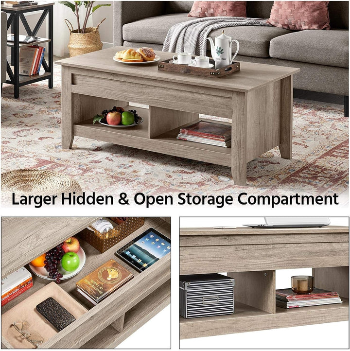 Lift Top Coffee Table with Hidden Storage, Farmhouse Style, Gray