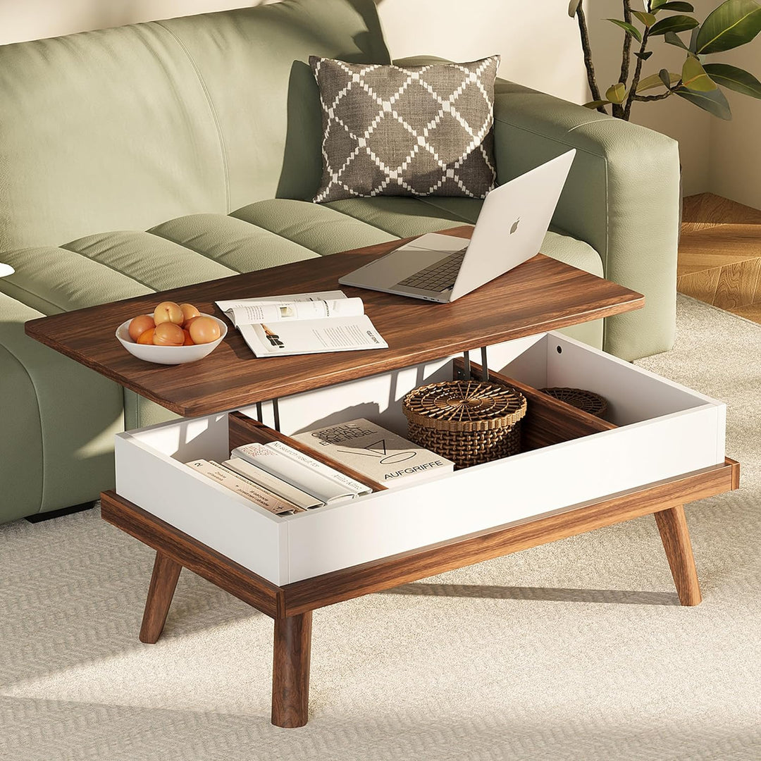 Meilocar Wood Coffee Table with Hidden Compartment, Walnut