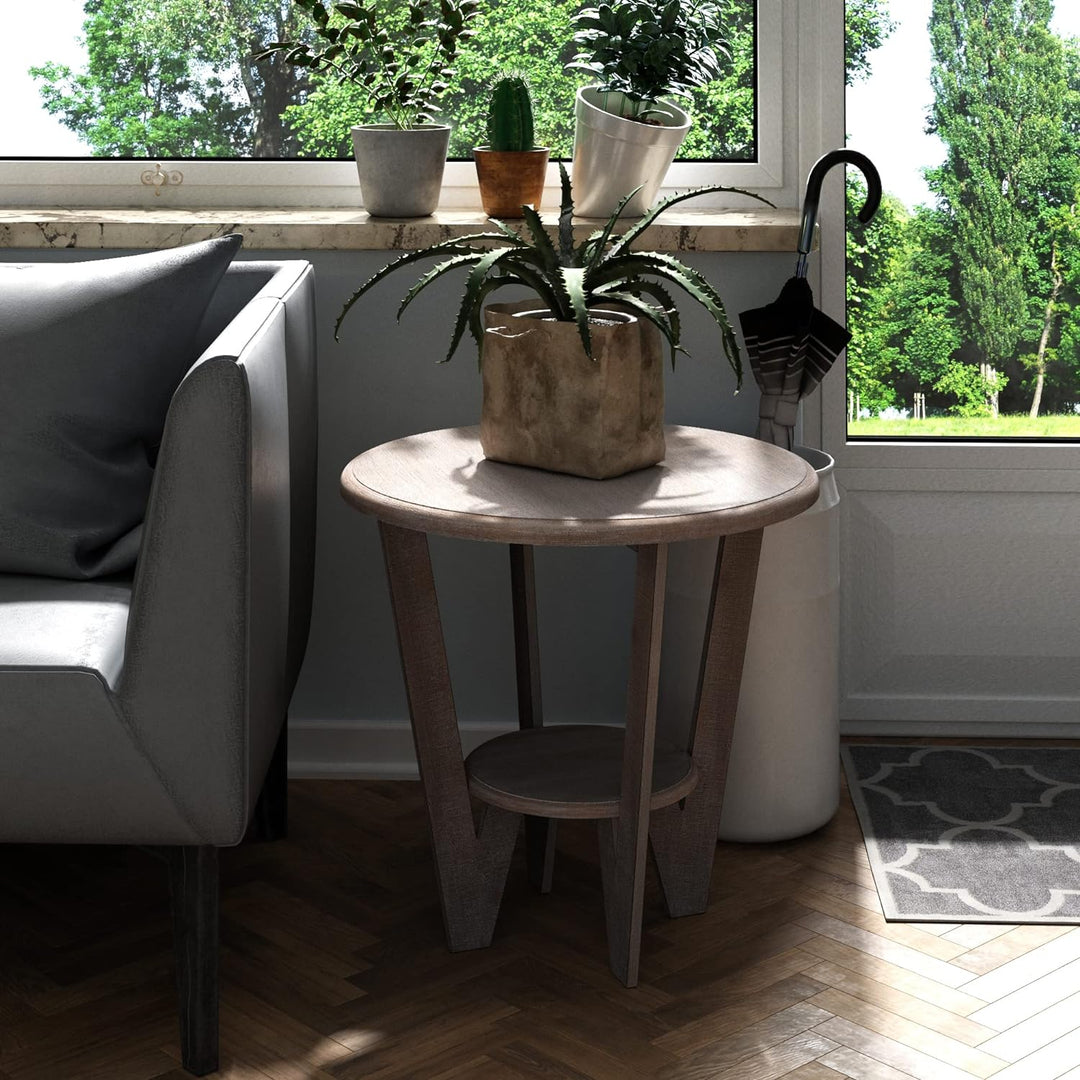 Round Farmhouse End Table Grey Accent Table