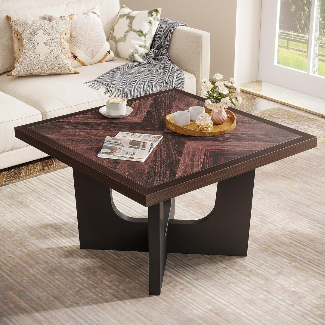 Rustic Farmhouse Coffee Table, Small Square Design in Black, Rustic Brown