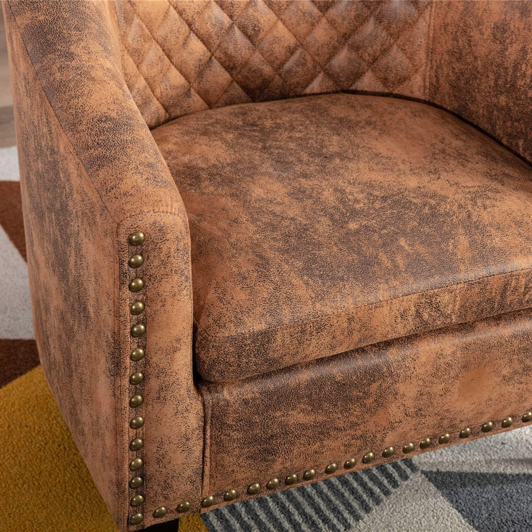 Upholstered Accent Armchair Antique Brown Fabric