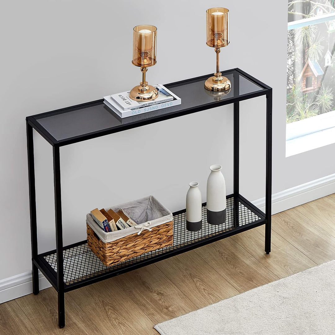 Black Console Table Glass Entryway Narrow Sofa