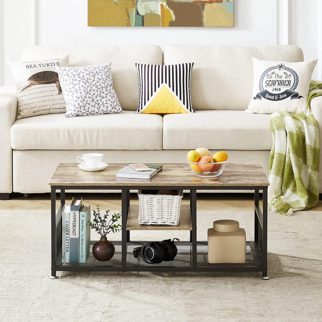 Versatile Coffee Table w/ Storage Shelves, Modern Industrial Grey