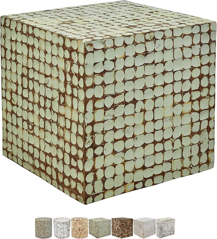 Round Side Table - Coconut Shell Mosaic (Sage Green/Square)