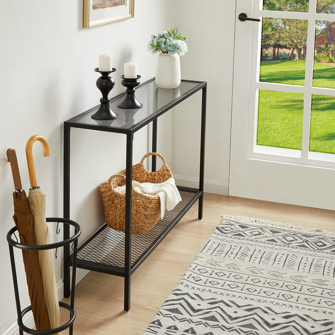 Black Console Table Glass Entryway Narrow Sofa