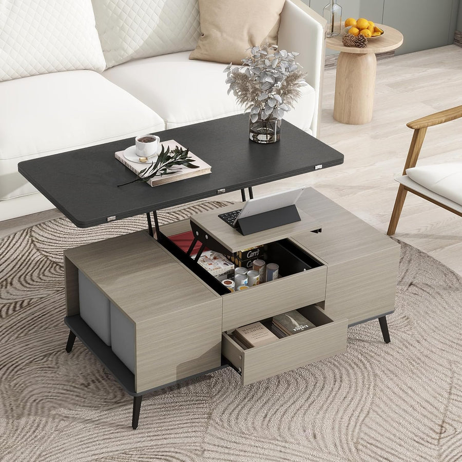 Versatile Lift-Top Coffee Table, Convertible to Dining, Dark Grey