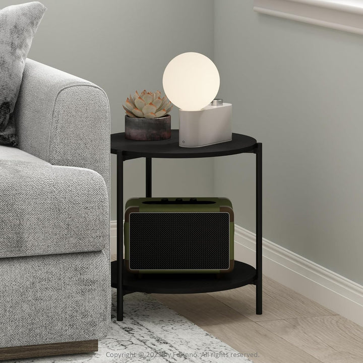 Furinno Besi 2-Tier Modern Round Side End Table, Americano