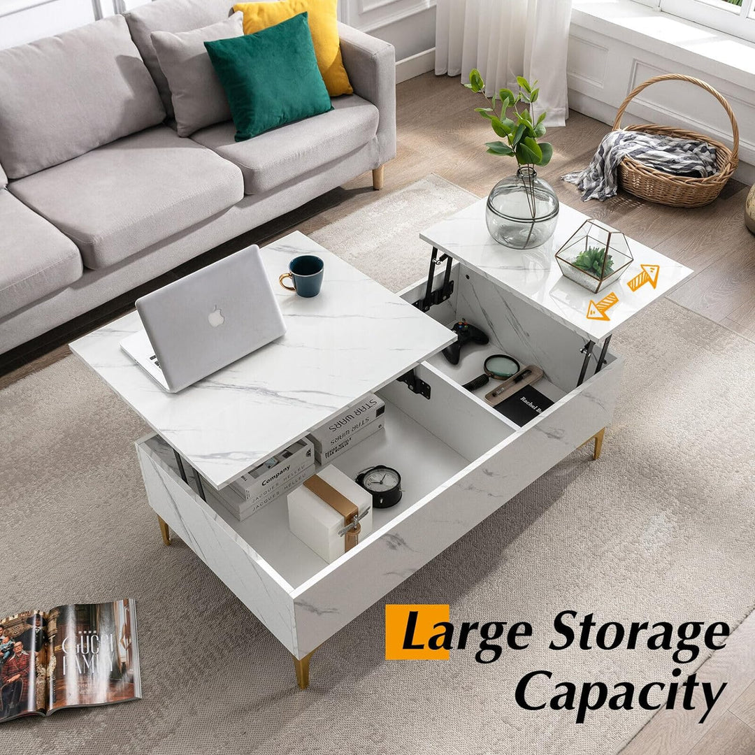 COSVALVE Lift Top Coffee Table, Modern Extendable Pull Up Center Table with Storage, White Marble