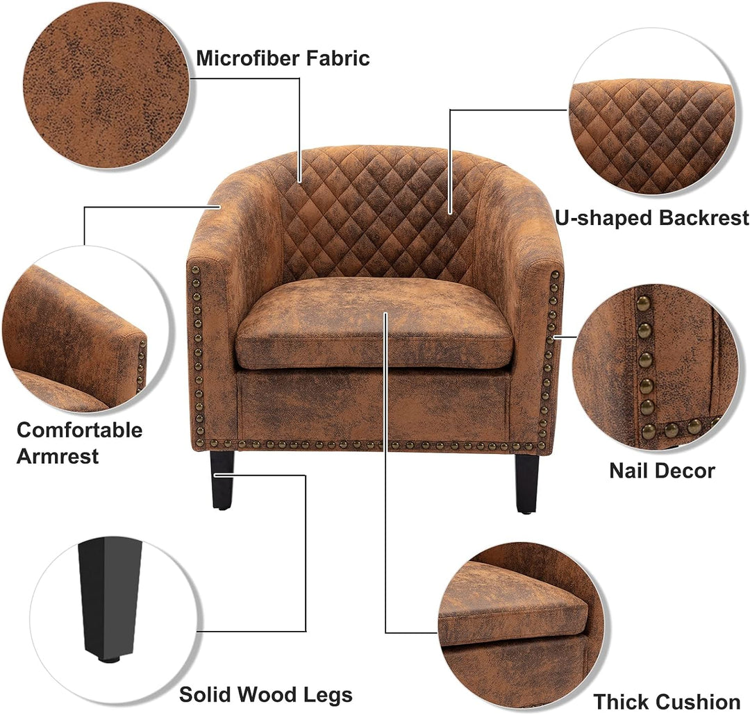 Armchair Barrel Club Chair,Modern Microfiber Accent (Light Coffee)