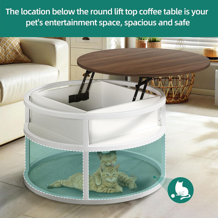 Lift Top Coffee Table with Hidden Storage, Modern Round Center Table