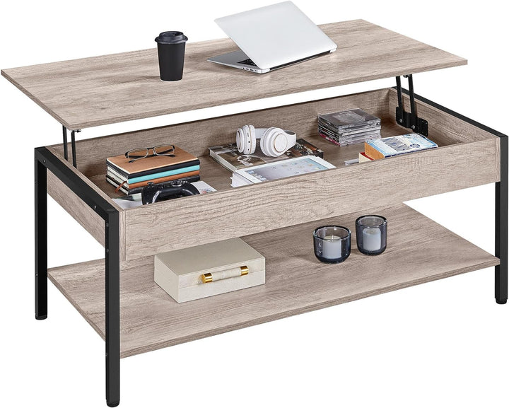 Lift Top Coffee Table with Hidden Storage, Wooden Lift-Up, Gray