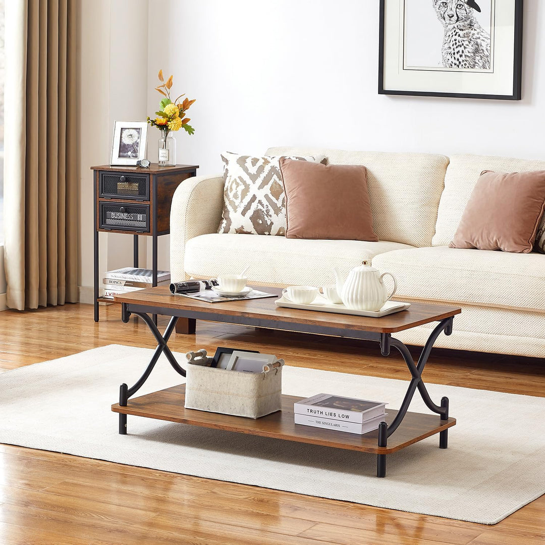 Versatile White and Gold Coffee Table, Modern Industrial Design, Brown