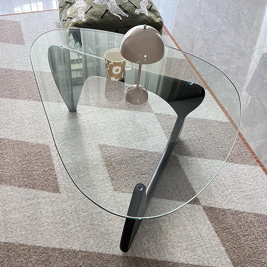 Triangle Glass Coffee Table, Mid-Century Modern End Table, Black Transparent