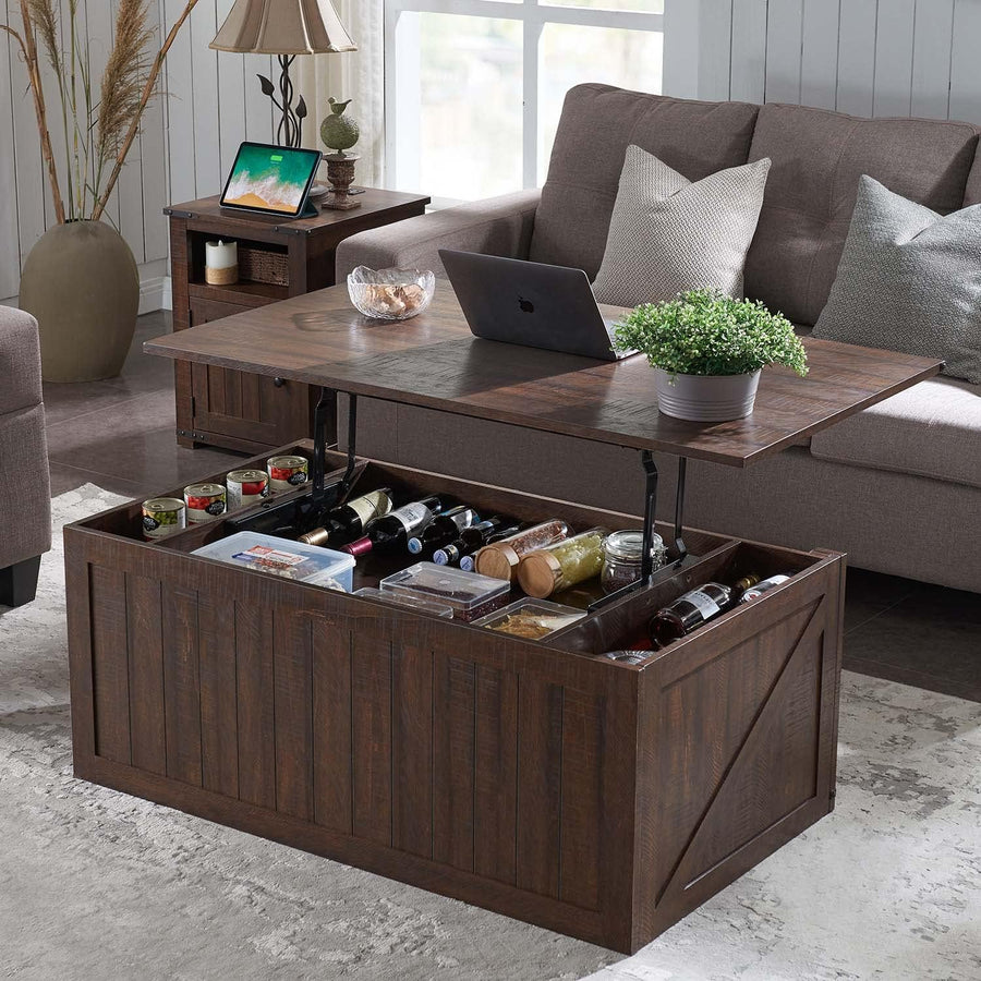 Rustic Farmhouse Lift-Top Coffee Table with Storage, Brown