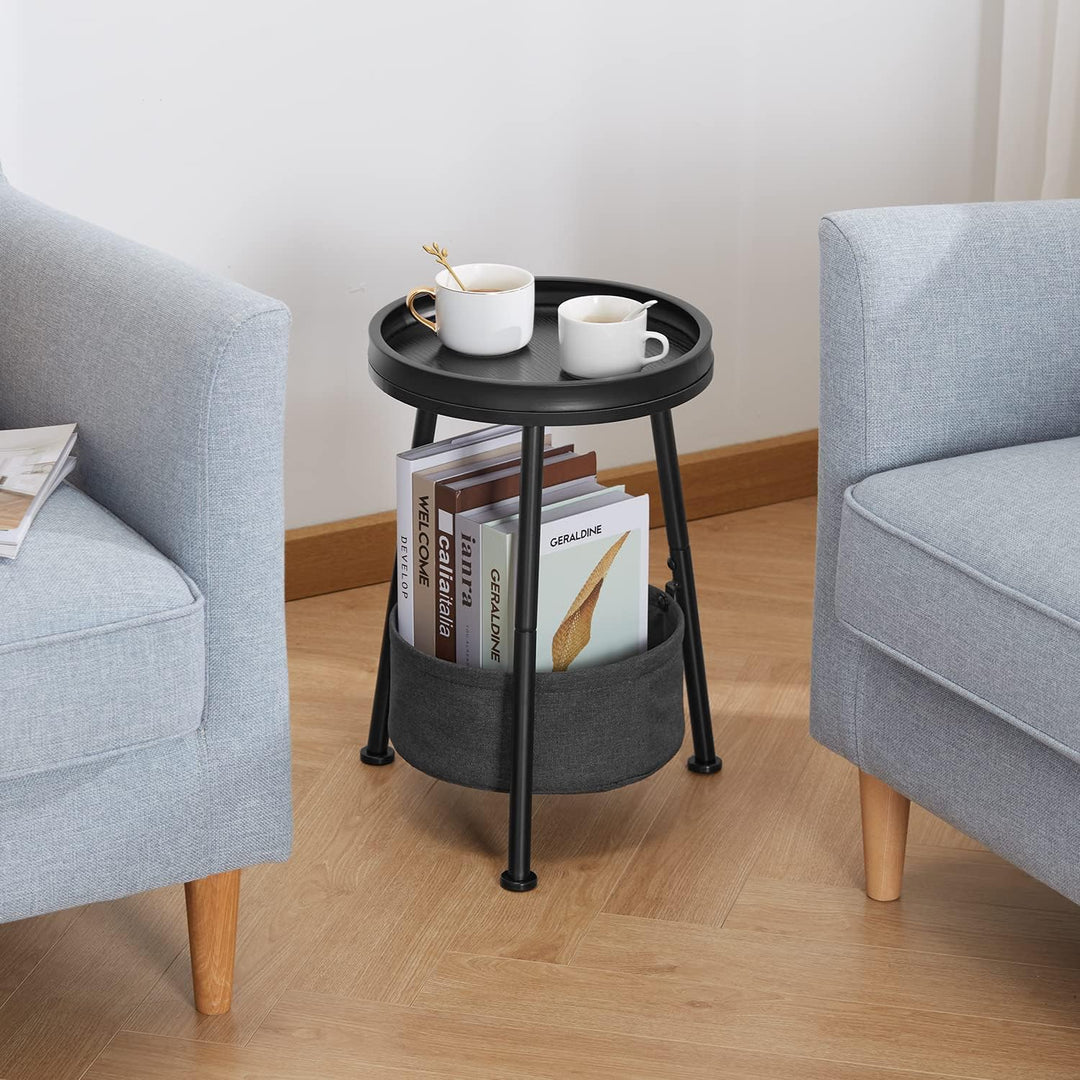 2 Tier Round Side Table w/ Storage Basket