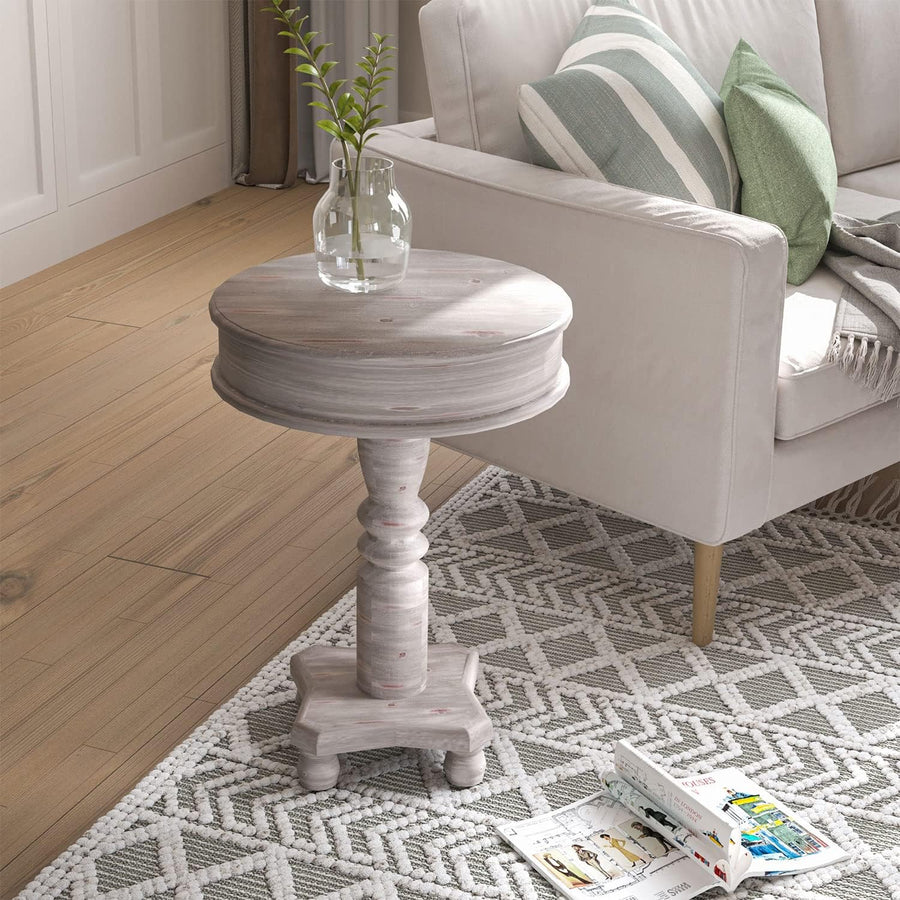 Rustic Accent Side Table, Farmhouse Wood Pedestal