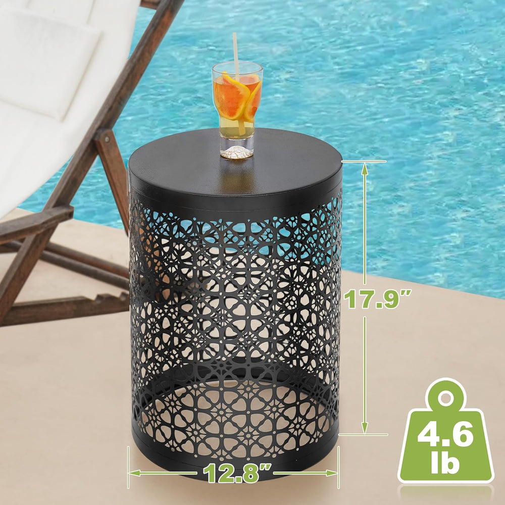 Multifunctional Indoor/Outdoor Side & Coffee Tables, Black Flower