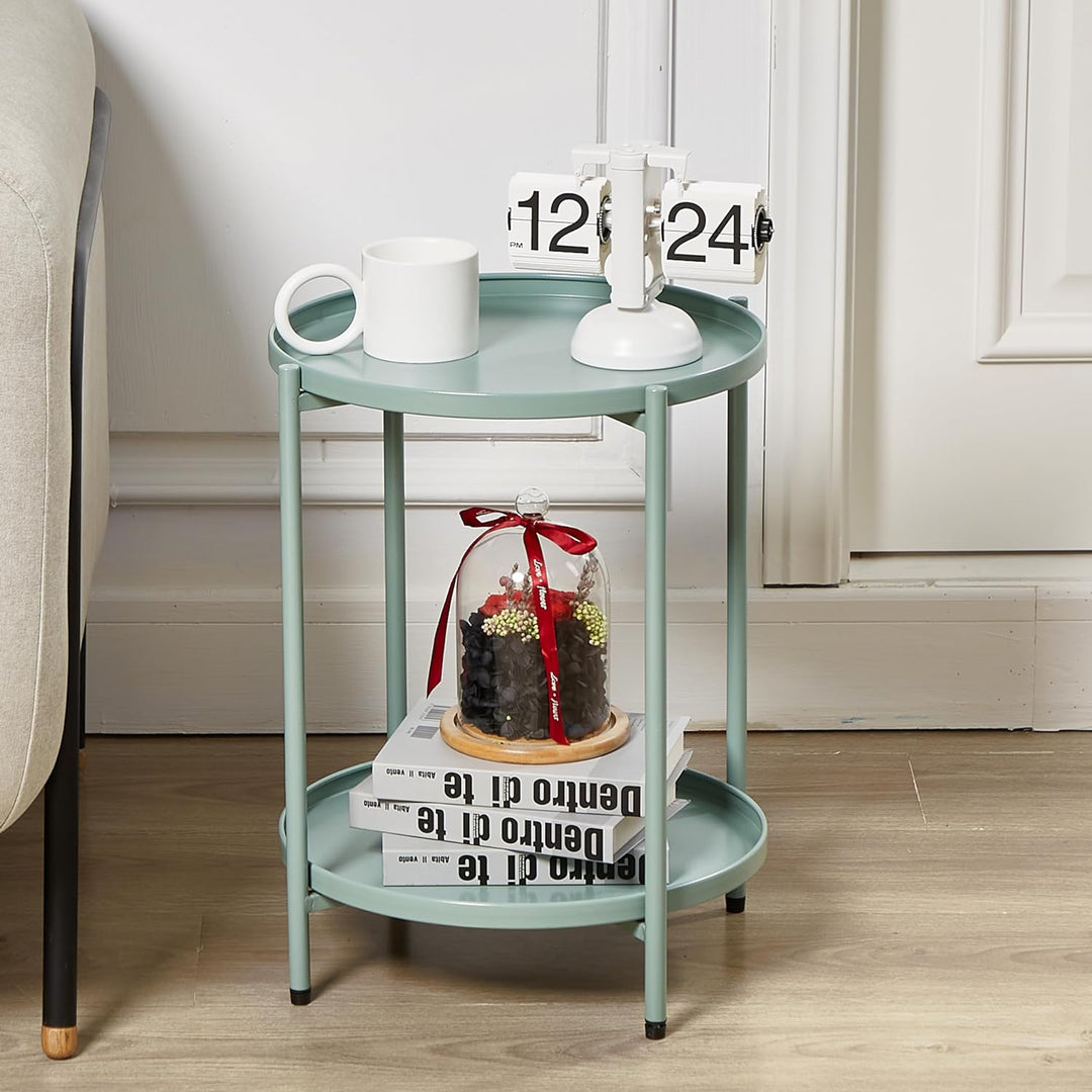 2 Tier Round Metal Side Table, Folding End Tables