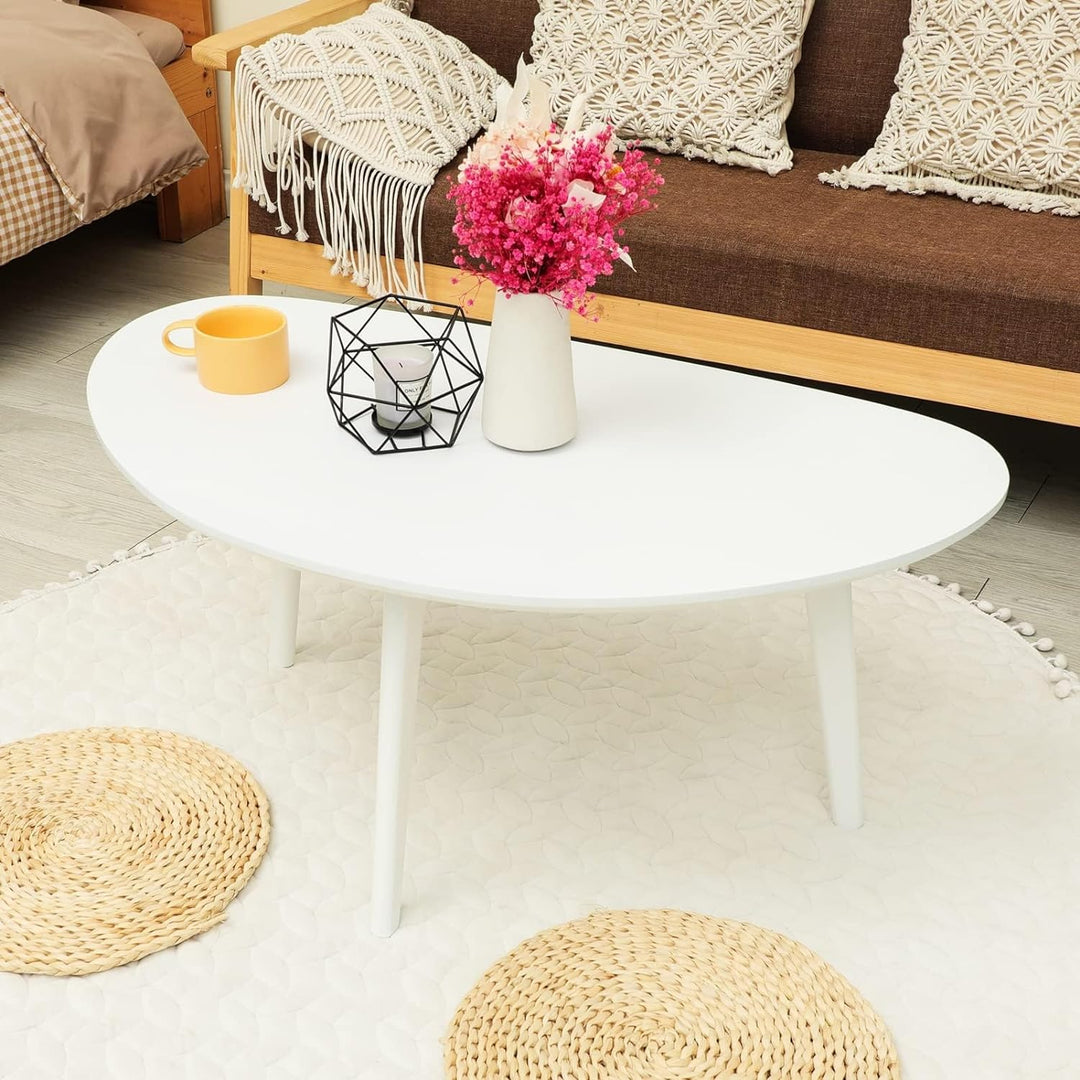 Small White Oval Coffee Table for Small Spaces, Modern