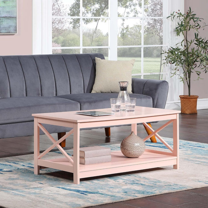 Convenience Concepts Oxford Coffee Table with Shelf, Blush Pink