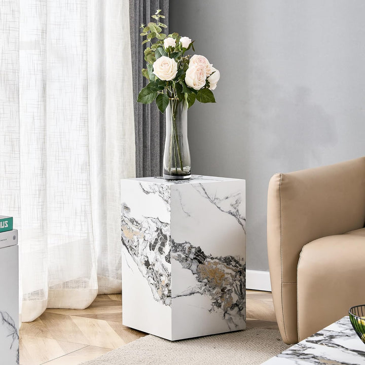 Elegant Marble End Table, Versatile for Living Room & Bedroom (White8)