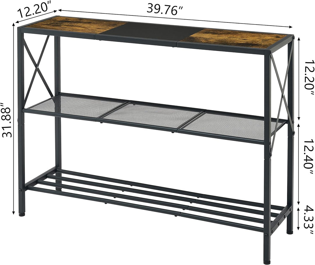 3 Tier Entryway Table, Rustic Brown&Black