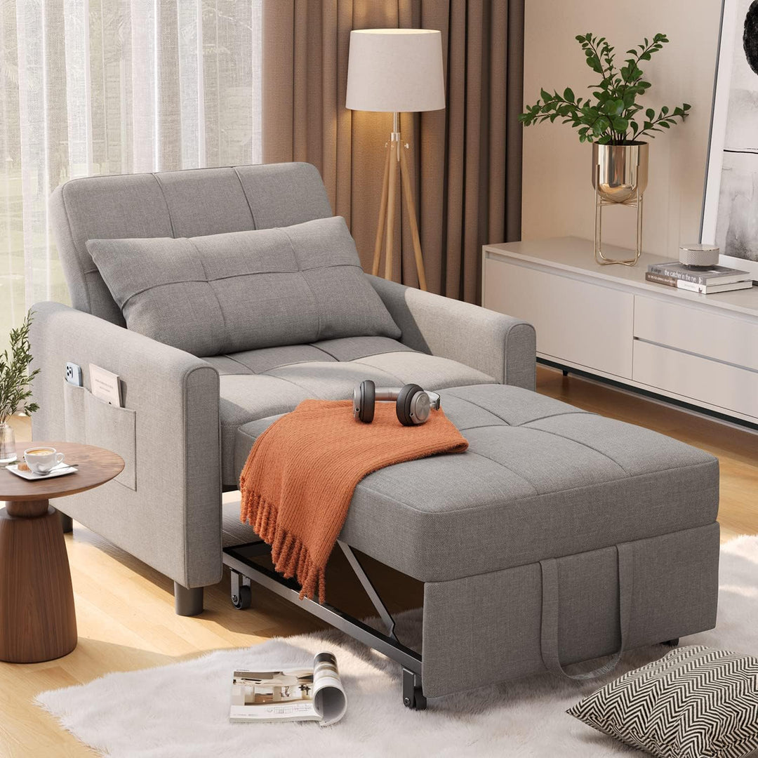 Convertible Sleeper Chair, 3-in-1 Single Bed, Gray