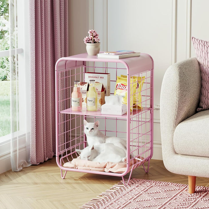 Cute Pink Nightstand,3 Tier End Table,Vintage