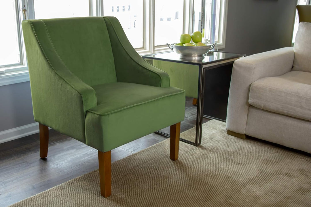 Velvet Swoop Arm Living-Room-Chairs, Dark Green