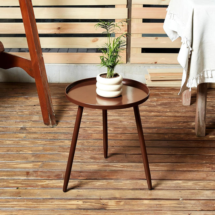 End/Side Tables - Small Round Accent Table, Metal Bronze