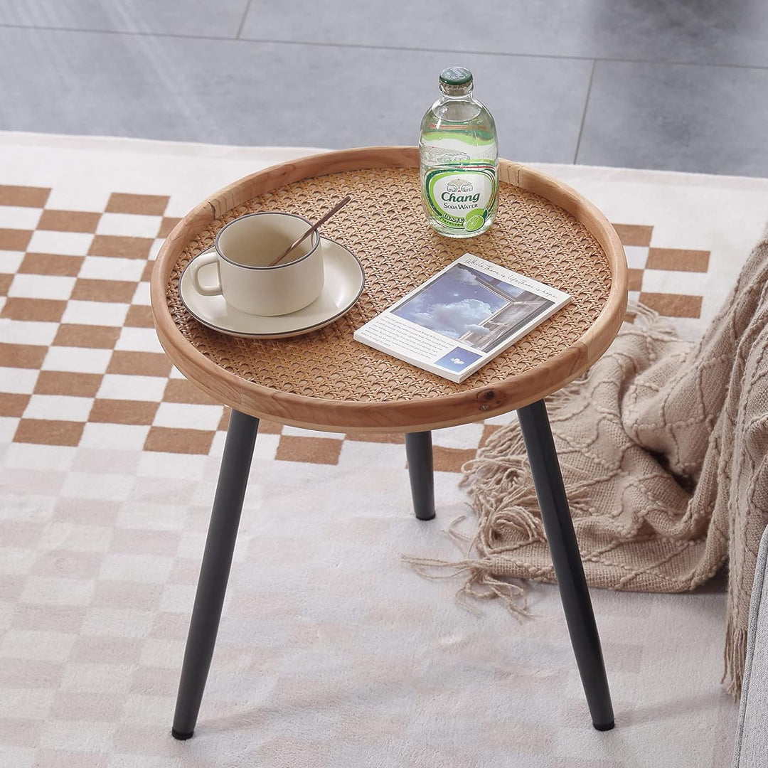 Rattan Round End Table Nightstand Accent Coffee Table