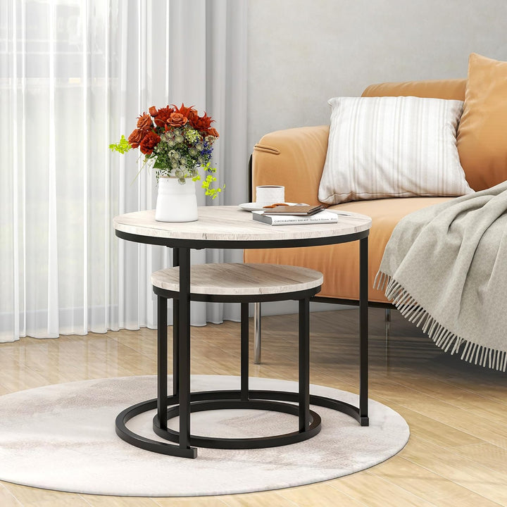 Round Coffee Table Set for Living Room, Black