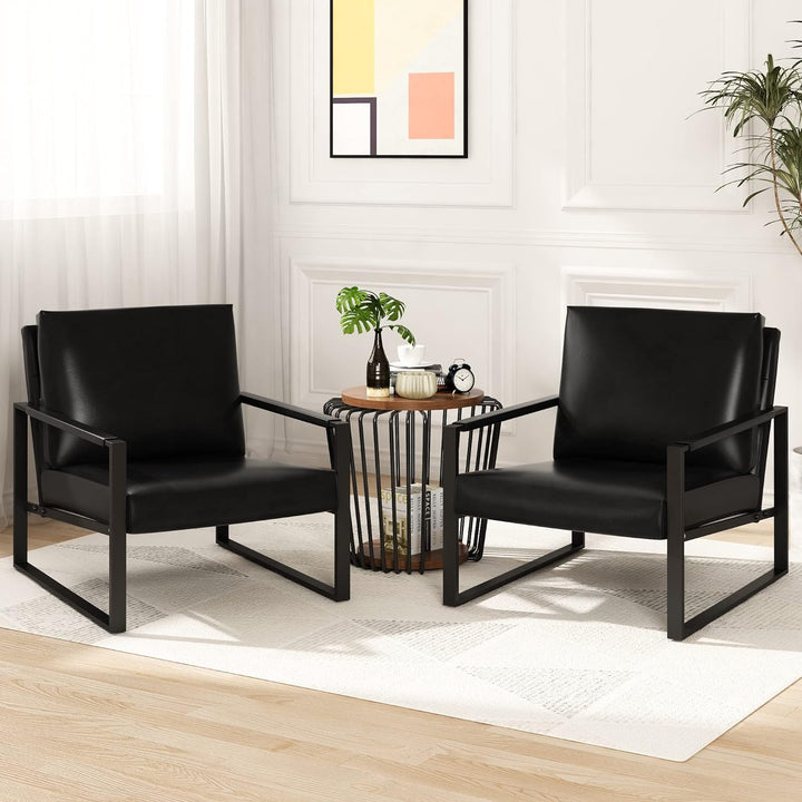 Leather Accent Chair Set of 2 Sofa Chair Black Frame