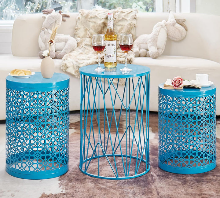 Multifunctional Indoor/Outdoor Side & Coffee Tables, Flower Blue