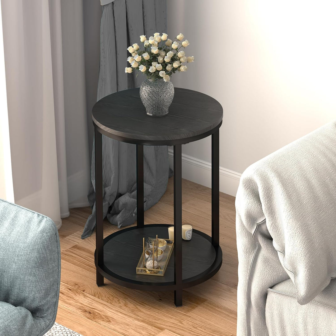 16in Rustic Wooden End Table w/ Metal Legs