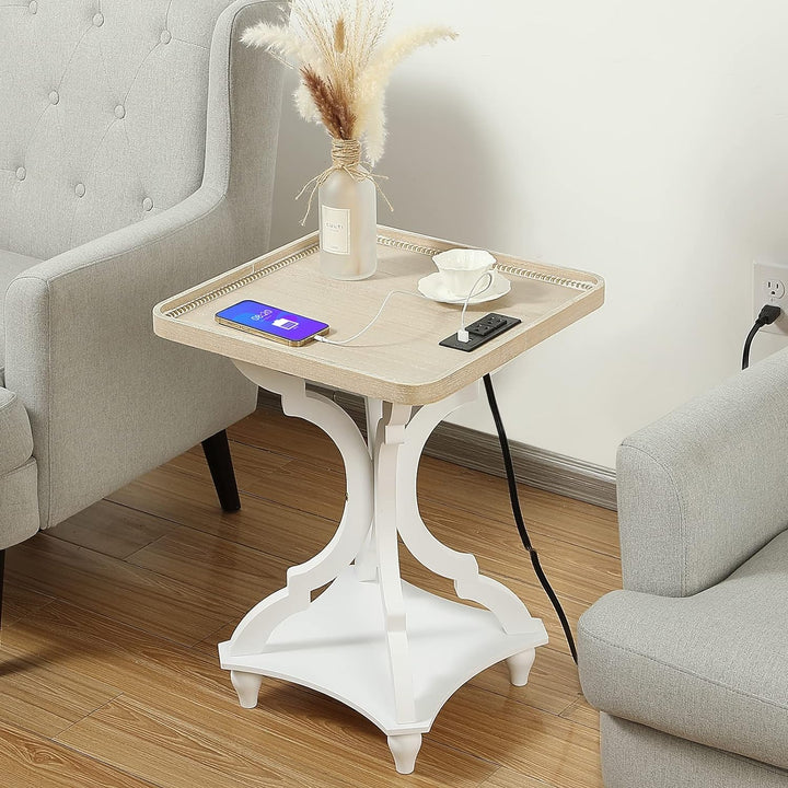 Farmhouse Accent End Table w/ Charging Station