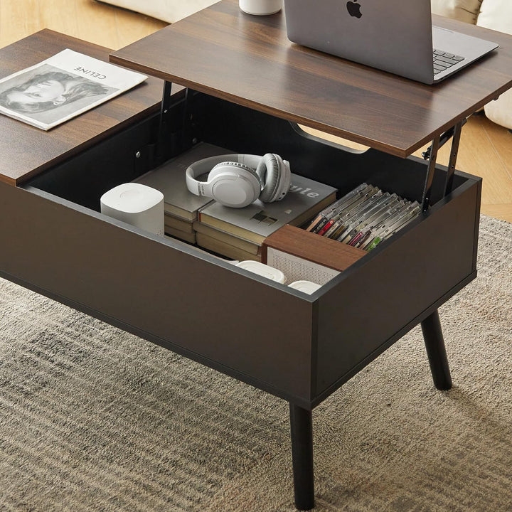 Stylish Coffee Table with Hidden Storage, Walnut